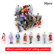Load image into Gallery viewer, 30pcs 1:50 Scale Miniature People Figures Painted Standing Sitting ABS Model for Train Layout Sand Table Architecture Diorama Scenes
