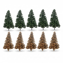 Load image into Gallery viewer, 10pcs Miniature Pine Trees 4-12cm, HO OO Scale for Model Train Scenery, Diorama Projects.

