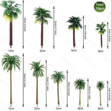 Load image into Gallery viewer, 19pcs Miniature Palm Tree Mixed Sizes 7-15cm for Diorama Railway Layout Tropical Model Landscape
