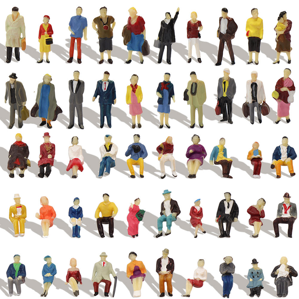 100 pcs Miniature Standing Seated Passenger People 1:87 Figure HO Scale 50 Different Poses Models Railway Scene Accessories Diorama Supplies