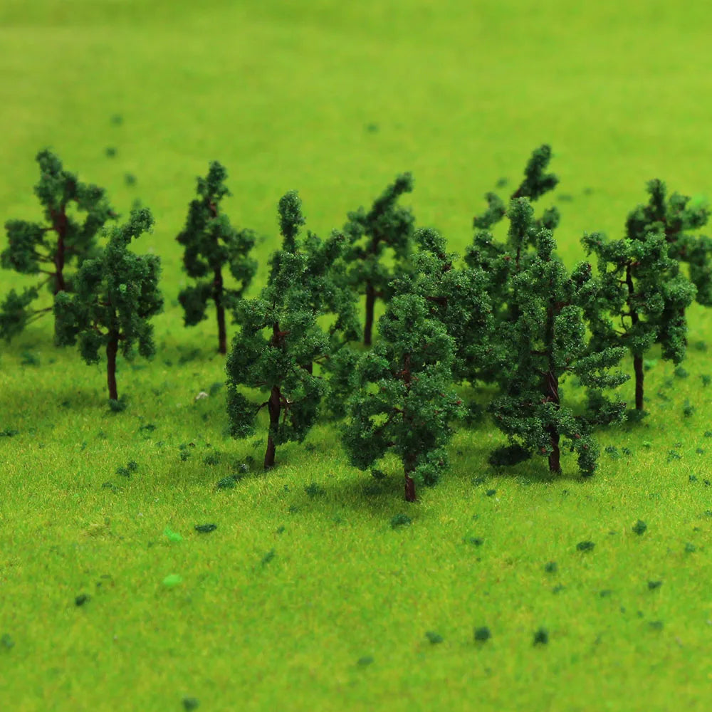 100pcs 3cm Miniature Deep Green Tree 1:200 Models N Z Scale Train Railway Accessories Forest Fairy Garden Terrarium Diorama Craft Supplies