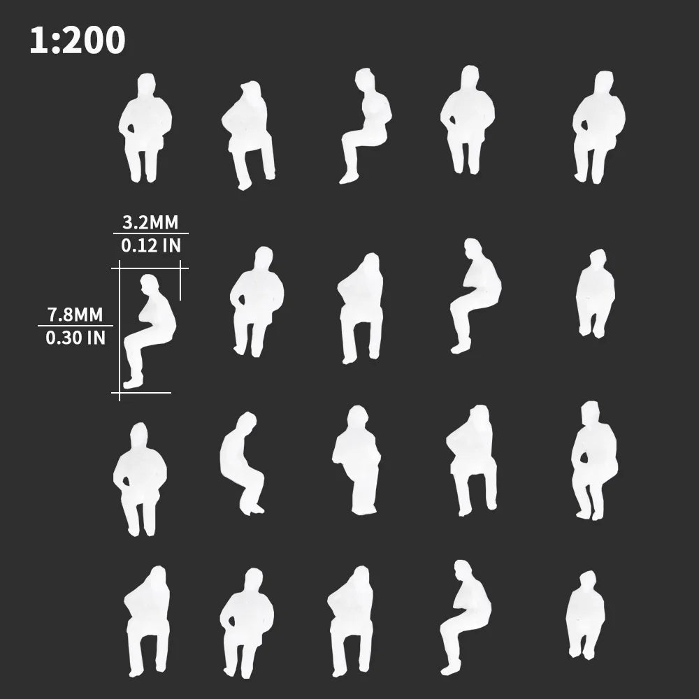 100 pcs 1:87/100/150/200 Miniature Sitting Seated Passenger People Unpainted Figure Model Railway Scene Layout Accessories Diorama Supplies