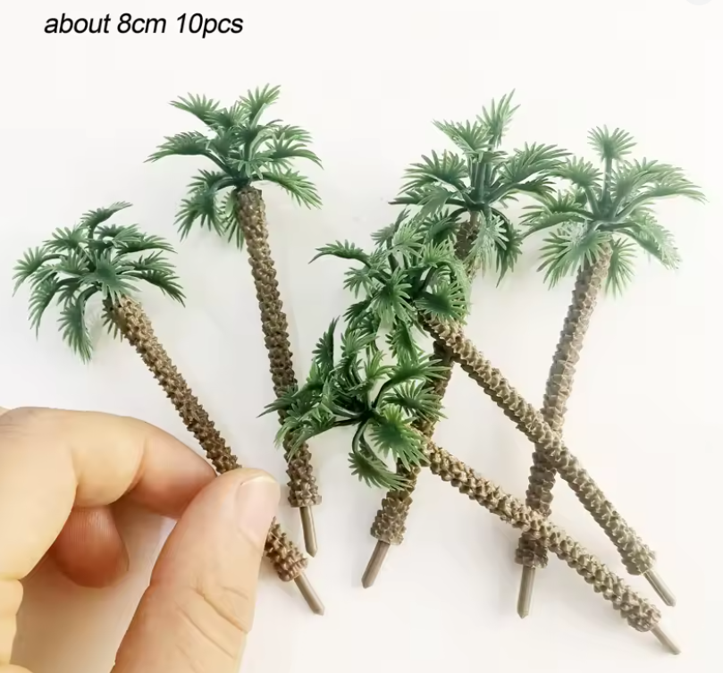 10 pcs Miniature Big Leaf Palm Coconut Tree Models Ho Scale 1:87 Train Railway Accessories DIY Landscape Terrarium Diorama Craft Supplies