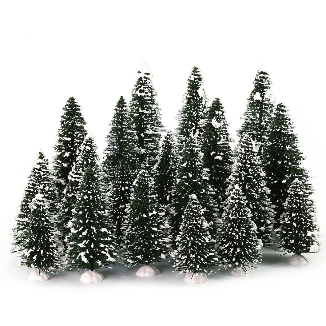 20 pcs Miniature Snowy Pine Tree Model with Base HO TT N Z Scale Train Railway Scene Accessories Terrarium Christmas Diorama Craft Supplies