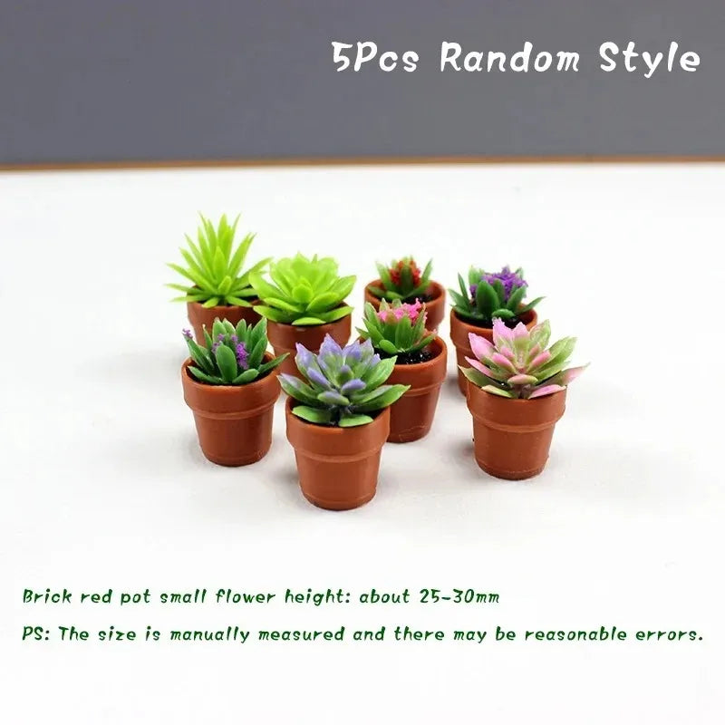 5pcs Mini Dollhouse Potted Plants 1:12 Scale for Dollhouse Furniture, DIY Decoration, Christmas Gift, Fairy Garden, Diorama Accessories