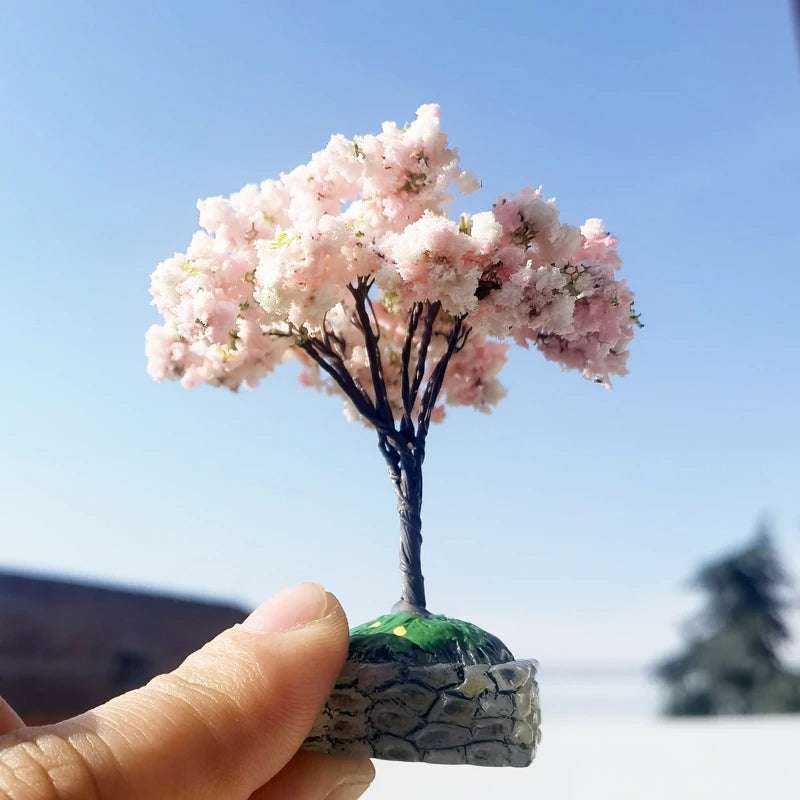 7cm Miniature Cherry Blossom Wire Tree Model with Base Railway Accessories Fairy Garden Landscape Dollhouse Terrarium Diorama Craft Supplies