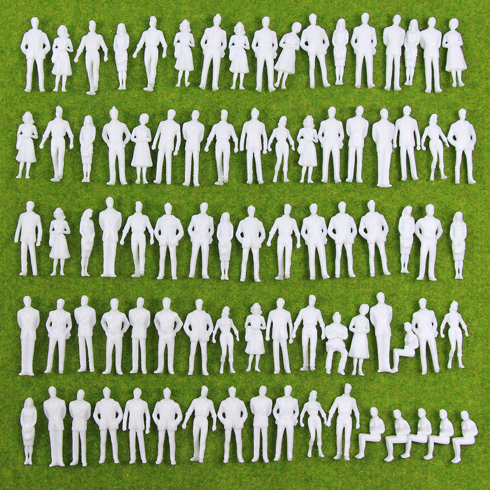 100 pcs Miniature Standing Passenger Seated People 1:50 Unpainted Figure O Scale Model Railway Scenery Layout Accessories Diorama Supplies