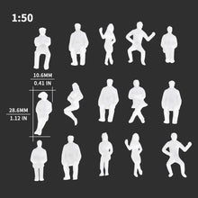 Load image into Gallery viewer, 50 pcs Miniature Sitting Seated Passenger People 1:50 Unpainted Figure O Scale Model Railway Scenery Layout Accessories Diorama Supplies

