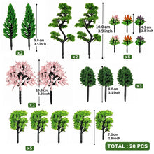 Load image into Gallery viewer, 20pcs Mixed Miniature Model Trees HO Scale, Diorama, Railway Scenery, Terrain, Craft Supplies
