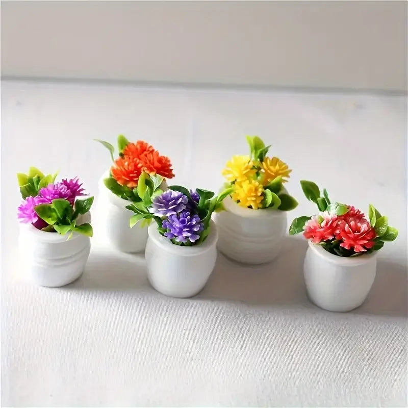 5pcs Mini Flower Pots Bonsai Potted Plants for Dollhouse Decor, Fairy Garden, DIY Diorama, Home, Car, Party Favors, Christmas Gifts