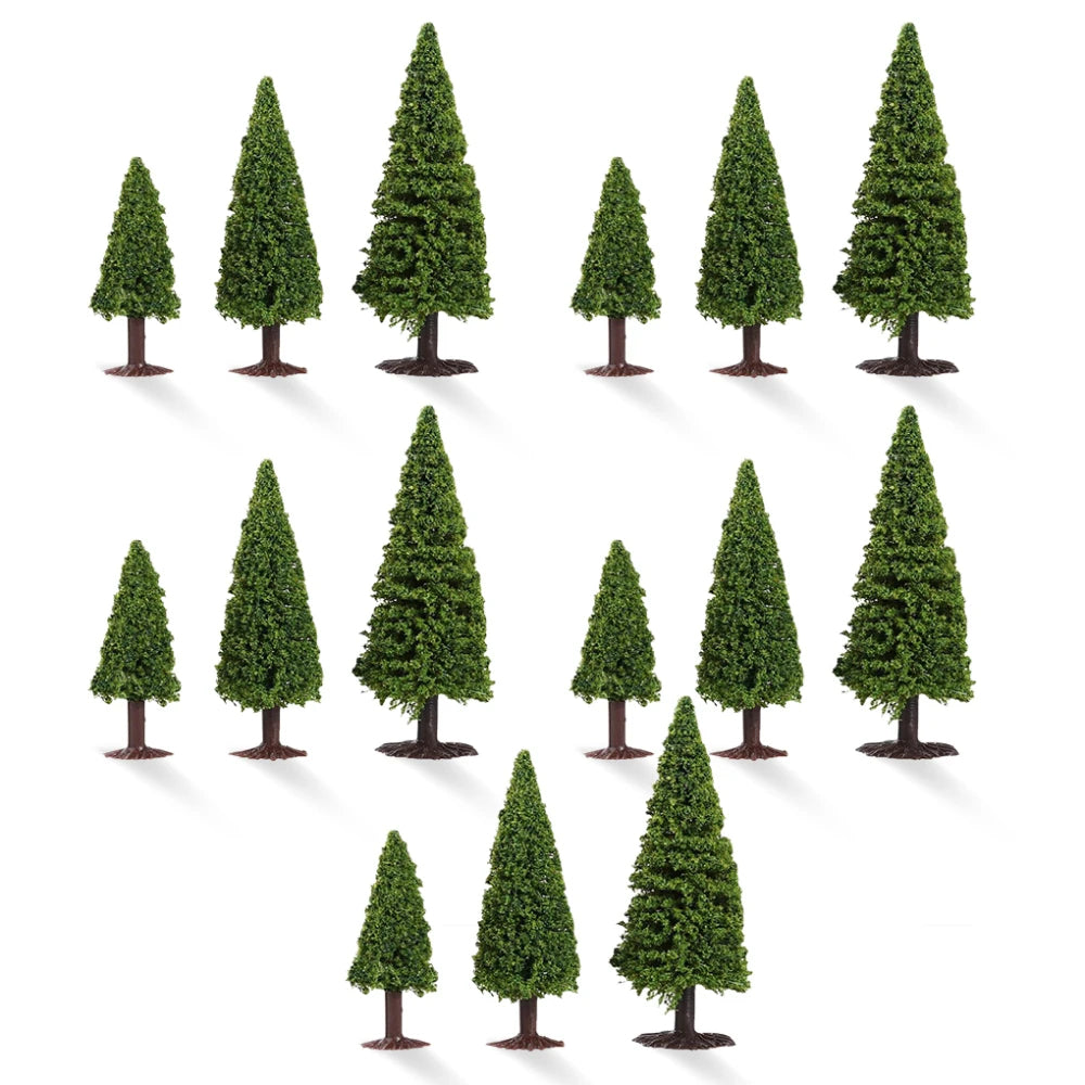 15 pcs Mixed Miniature Pine Tree Model Train Railway Scene Accessories Forest Landscape Terrarium Christmas Diorama Craft Supplies