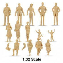 Load image into Gallery viewer, 14pcs Unpainted Miniature People Standing Sitting Figures 1:32 Scale Model Railway Diorama Accessories
