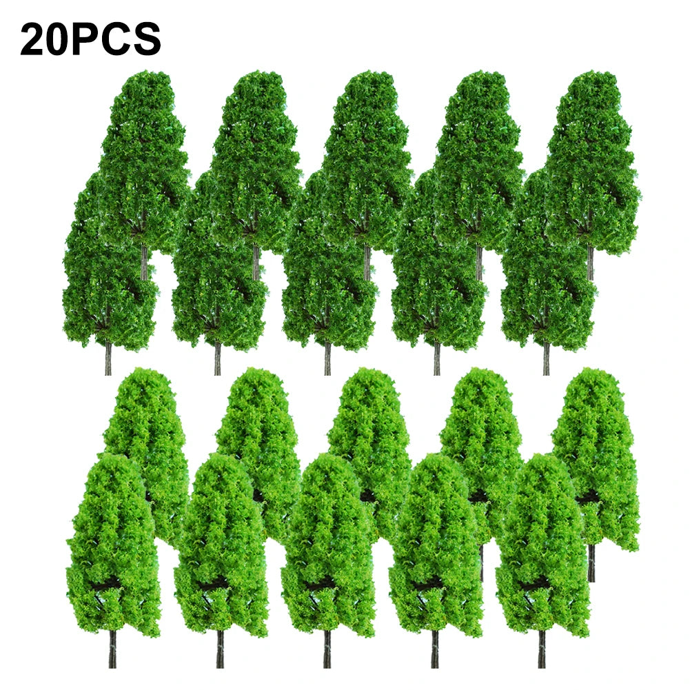 20 pcs Miniature Green Tree Models 1:200 Scale Train Railway Layout Accessories DIY Landscape Dollhouse Terrarium Diorama Craft Supplies