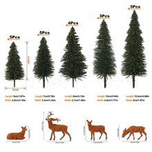 Load image into Gallery viewer, 20pcs HO O N Z Scale Pine Trees with 4 Moose Deer Figures Model for Train Railway Layout, Diorama, Miniature Forest Craft Supplies

