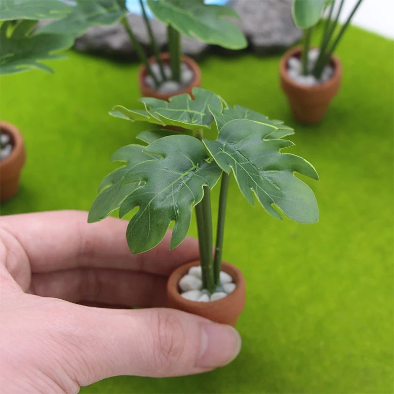 1/12 Scale Dollhouse Green Plant Potted Model, Miniature Flower Pot, Simulation Plant Decor, Mini Garden Scene, Micro Landscape Ornament