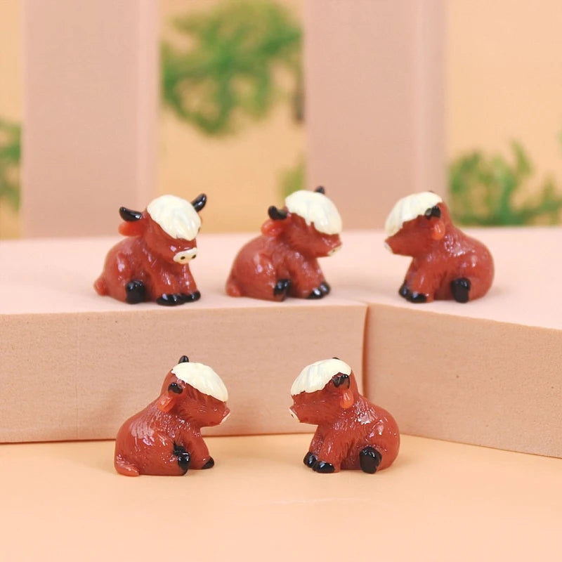 5/10 pcs Miniature Cute Highland Cow Figure Model DIY Scenery Dollhouse Landscape Fairy Garden Accessories Terrarium Diorama Craft Supplies