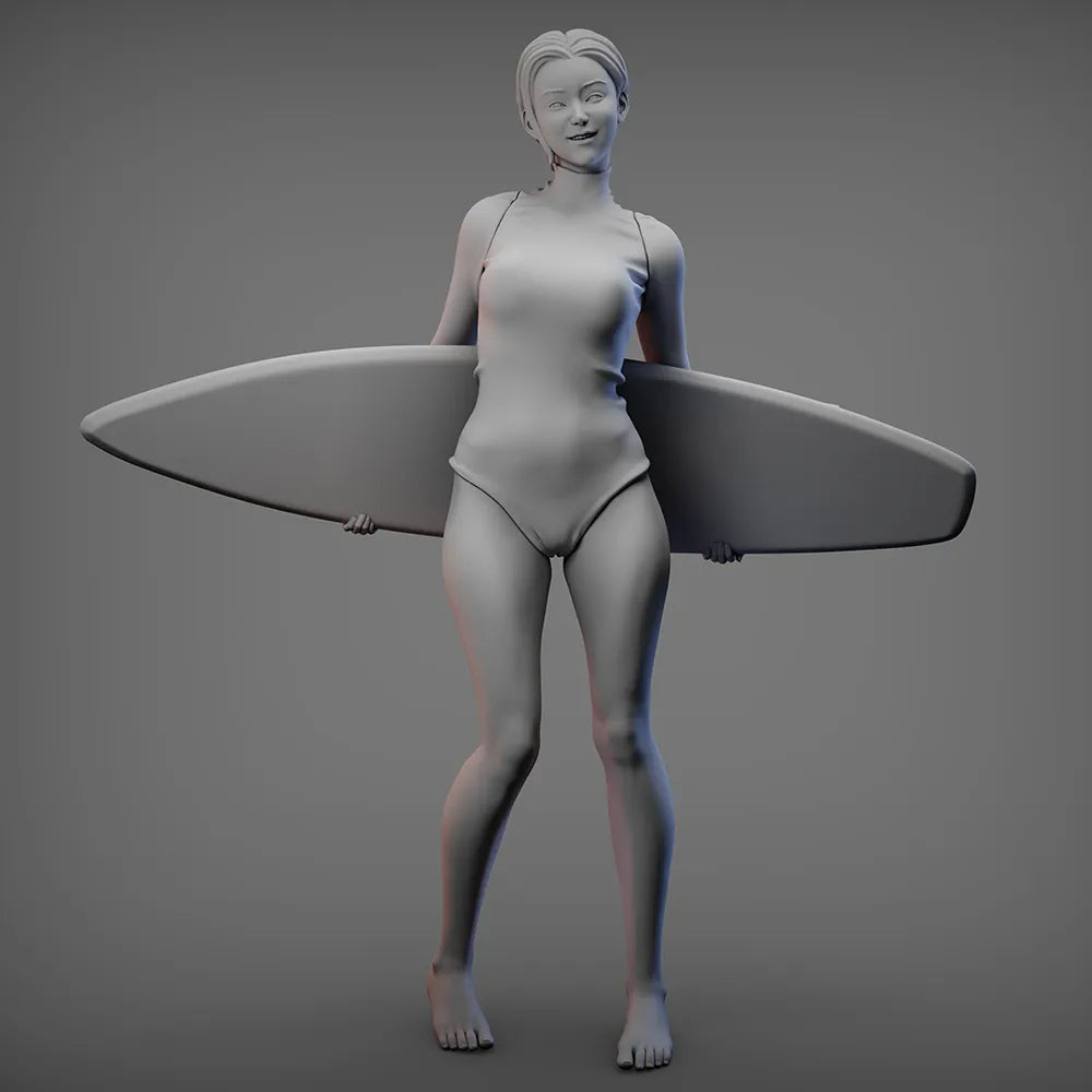 Cute Surfer Girl Unpainted Resin Figure 1/35 1/24 Scale Unassembled Model