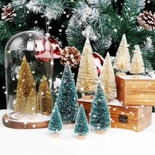 Load image into Gallery viewer, 30pcs Miniature Bottle Brush Christmas Trees with Snow in 5 Sizes with Wooden Bases for Tabletops, Windowsills, Party Décor, and DIY crafts
