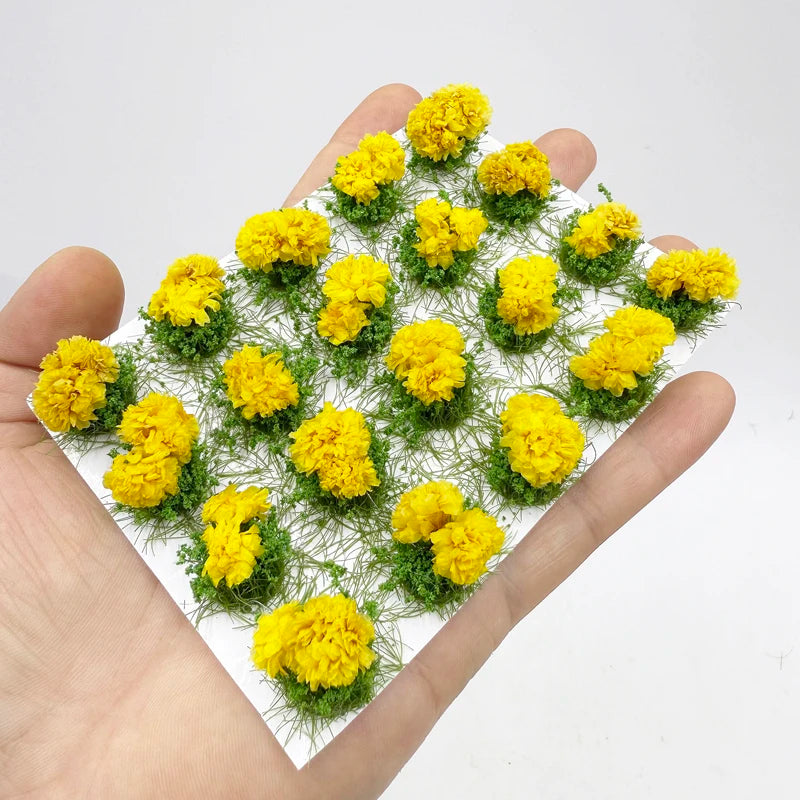 20 pcs Miniature Yellow Flower Cluster Tufts Models DIY Train Railway Scenery Dollhouse Garden Landscape Terrarium Diorama Craft Supplies