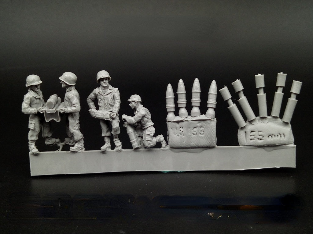 WWII U.S. 155mm Howitzer Crew Soldier 9 People Miniature Unpainted Res ...