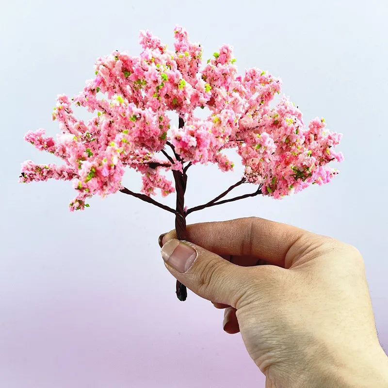 12cm Miniature Wire Sakura Cherry Blossom Tree Model For Train Scenery DIY Sand Table Dollhouse Garden Micro Landscape Craft Supplies