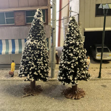 Load image into Gallery viewer, 2pcs 6-15cm Miniature Coniferous Pine Model Trees with Base for Winter Landscape, Train Railway Layouts, Dioramas, Scenery Crafts
