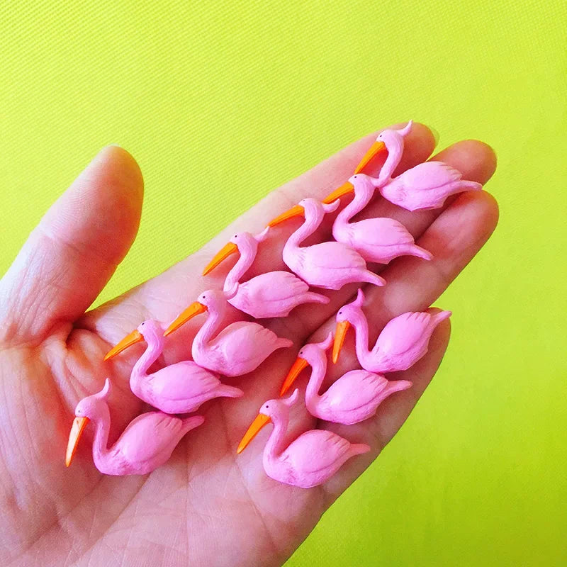 10pcs Mini Flamingo Resin Figurines Cute Bird Miniatures for Fairy Garden, Terrarium, Dollhouse, Aquarium, Bonsai & DIY Craft Decoration