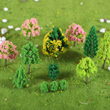 Load image into Gallery viewer, Miniature Model Trees Set 3–7cm Mixed Sizes for Railway Diorama, N Scale Scenery, Craft Supplies (55pcs)
