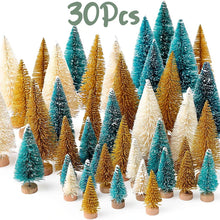 Load image into Gallery viewer, 30pcs Miniature Bottle Brush Christmas Trees with Snow in 5 Sizes with Wooden Bases for Tabletops, Windowsills, Party Décor, and DIY crafts
