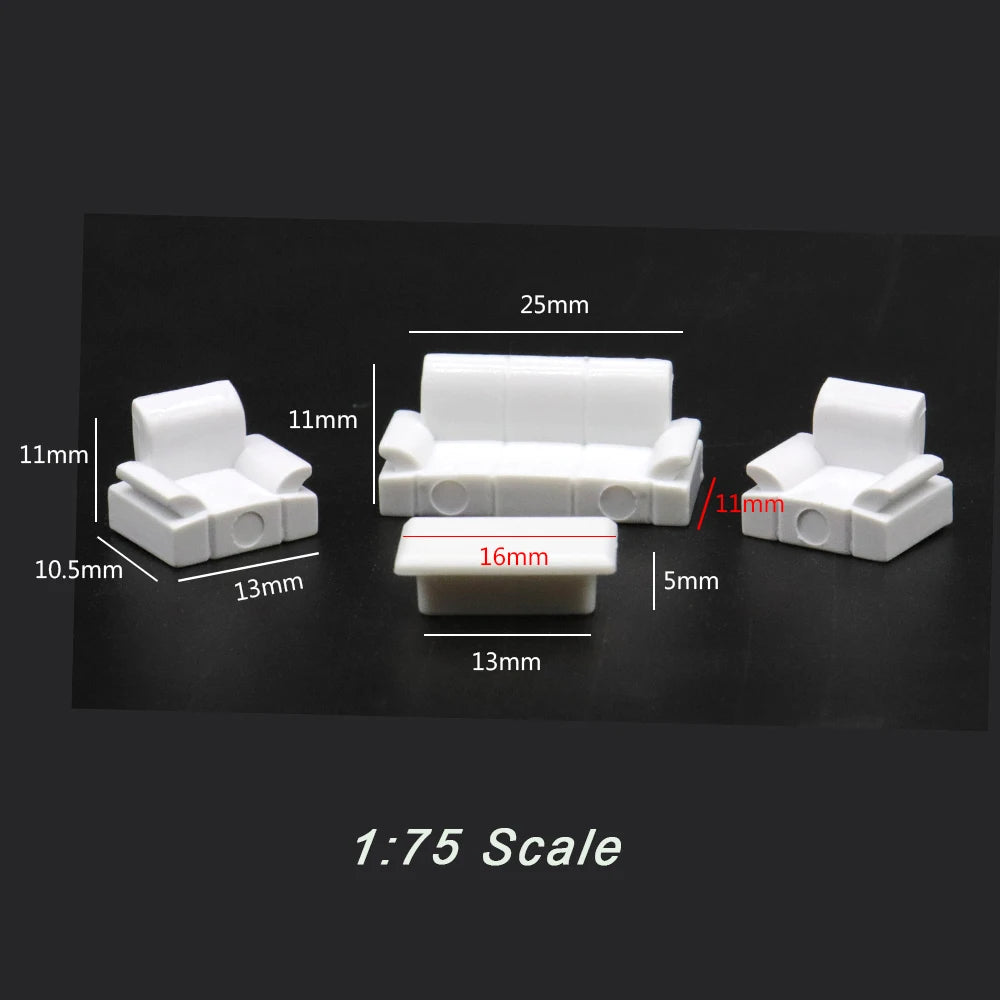 4 pcs Miniature Sofa Table Furniture Blank Unpainted Models 1:50/75 Scale DIY Room Building Layout Dollhouse Decor Diorama Craft Supplies