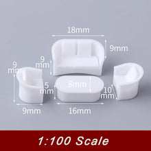 Load image into Gallery viewer, 4 pcs Miniature Sofa Table Furniture Set Blank Unpainted Models 1:75/100/150 Scale DIY Layout Dollhouse Decor Diorama Craft Supplies
