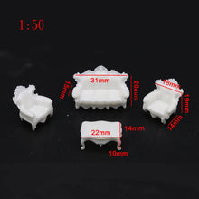 Load image into Gallery viewer, 4 pcs Miniature Sofa Table European-Style Furniture Blank Unpainted Models 1:50/75 Scale DIY Layout Dollhouse Decor Diorama Craft Supplies
