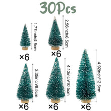 Load image into Gallery viewer, 30pcs Miniature Bottle Brush Christmas Trees with Snow in 5 Sizes with Wooden Bases for Tabletops, Windowsills, Party Décor, and DIY crafts
