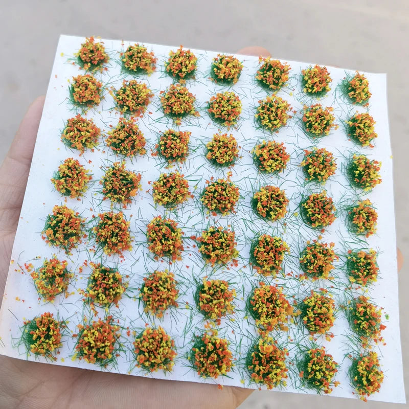 49 pcs Miniature Mixed Yellow Orange Flower Cluster Grass Tufts Models Sand Table Dollhouse Fairy Garden Landscape Terrarium Craft Supplies