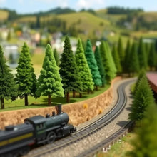 Load image into Gallery viewer, 10pcs Miniature Pine Trees 4-12cm, HO OO Scale for Model Train Scenery, Diorama Projects.
