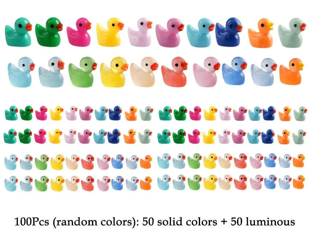 100 pcs Mixed Miniature Little Duck Model Glow in Dark DIY Dollhouse Landscape Fairy Garden Accessories Terrarium Diorama Craft Supplies