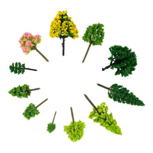 Load image into Gallery viewer, Miniature Model Trees Set 3–7cm Mixed Sizes for Railway Diorama, N Scale Scenery, Craft Supplies (55pcs)
