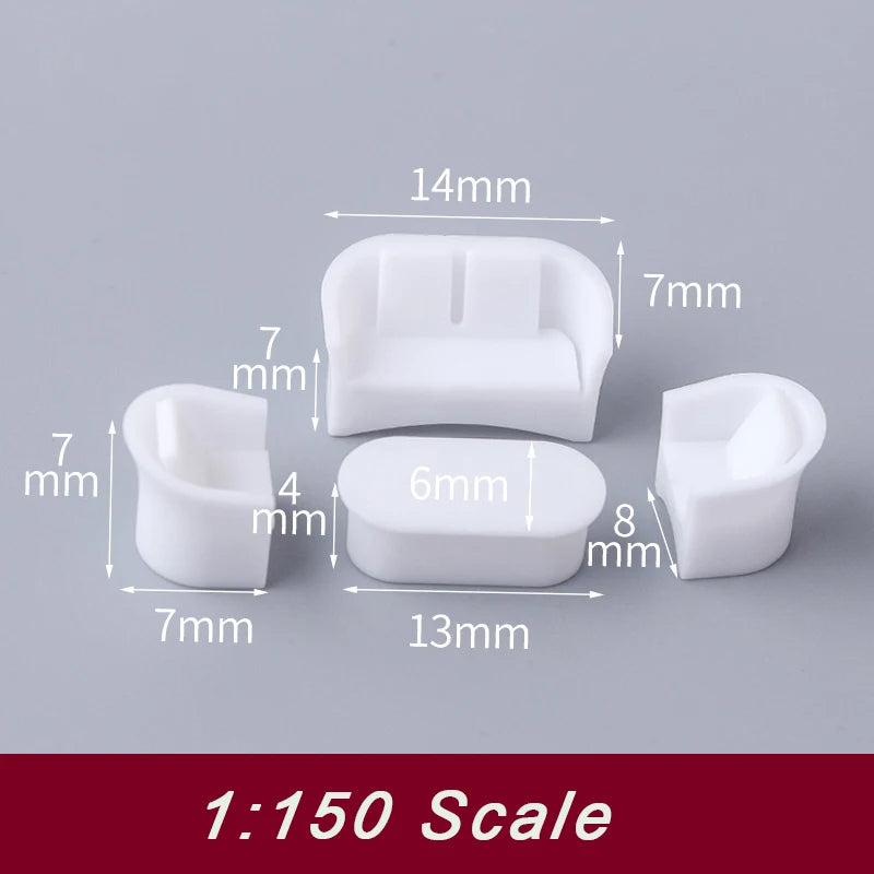 4 pcs Miniature Sofa Table Furniture Set Blank Unpainted Models 1:75/100/150 Scale DIY Layout Dollhouse Decor Diorama Craft Supplies