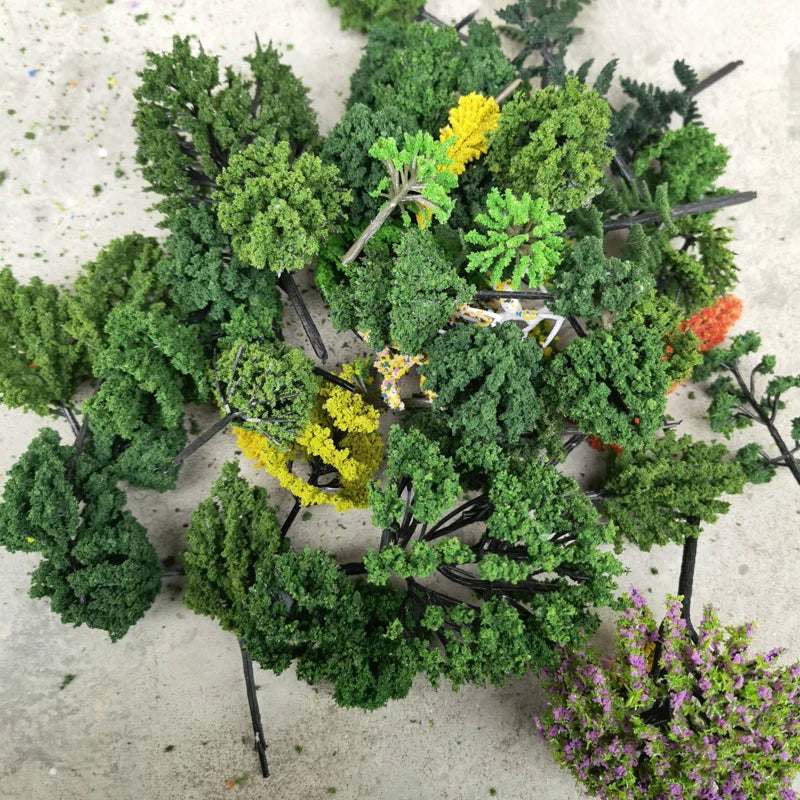 35/60 pcs Mixed Miniature Green Tree Models N HO Scale Railway Layout Accessories DIY Landscape Dollhouse Terrarium Diorama Craft Supplies