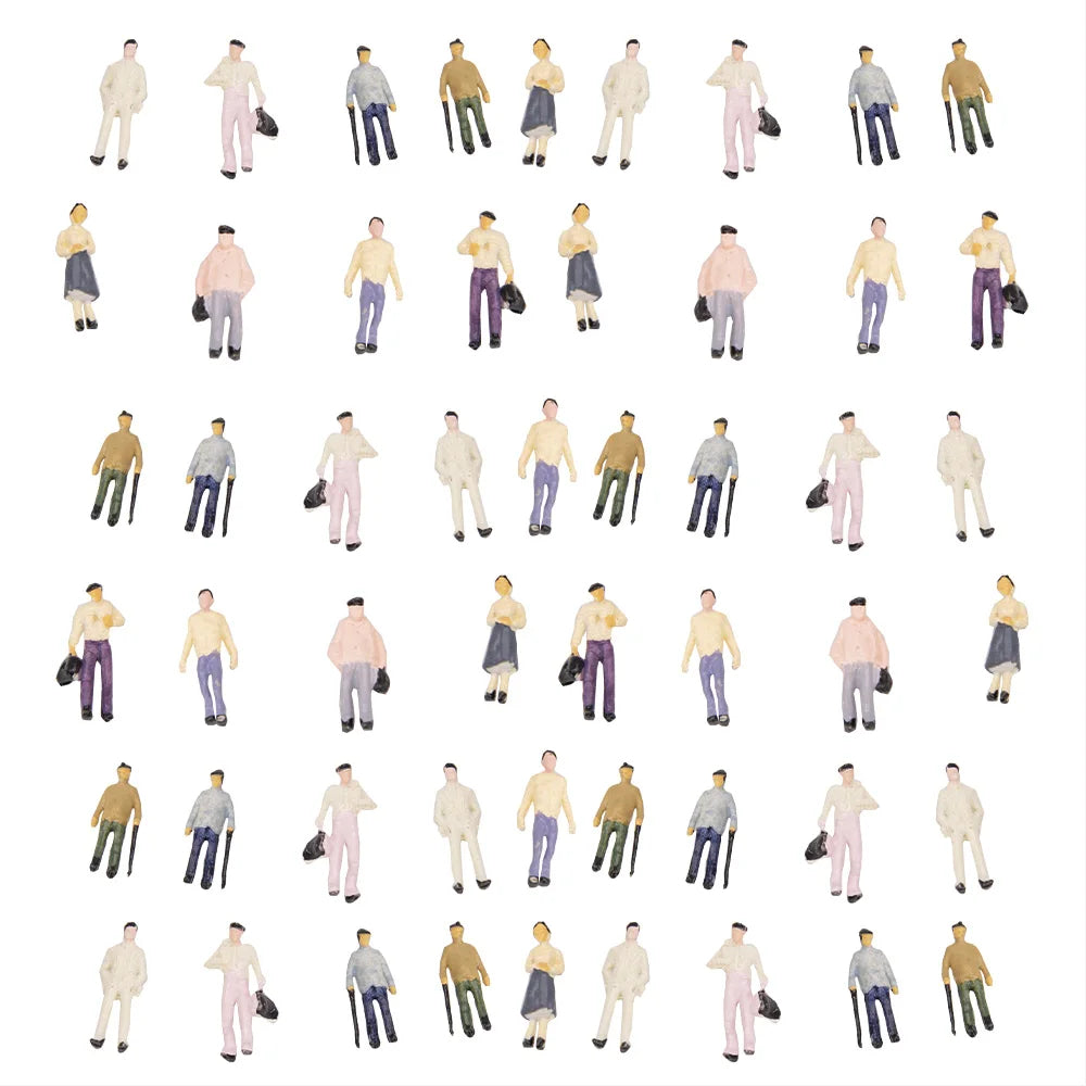 50pcs 1:100 Scale Miniature Model People Painted Figures for HO Railway Scenes, Architecture Layouts, Dioramas, Landscape Craft Supplies