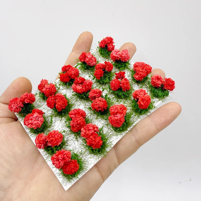 20 pcs Miniature Red Flower Cluster Tufts Models DIY Train Railway Scenery Dollhouse Garden Landscape Terrarium Diorama Craft Supplies