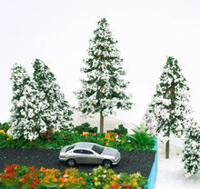 Load image into Gallery viewer, 5pcs Miniature Snowy Pine Trees 5-13cm for Model Railway Diorama Scenery Terrain Landscape
