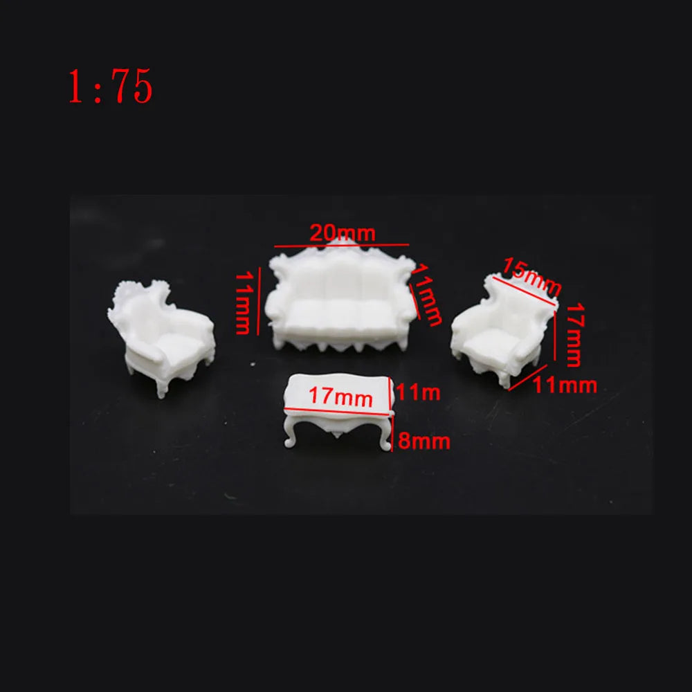 4 pcs Miniature Sofa Table European-Style Furniture Blank Unpainted Models 1:50/75 Scale DIY Layout Dollhouse Decor Diorama Craft Supplies