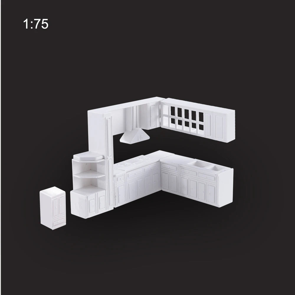 Miniature Cupboard Cabinet Furniture Set Blank Unpainted Models 1:50/75 Scale DIY Building Layout Dollhouse Decor Diorama Craft Supplies