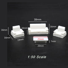 Load image into Gallery viewer, 4 pcs Miniature Sofa Table Furniture Blank Unpainted Models 1:50/75 Scale DIY Room Building Layout Dollhouse Decor Diorama Craft Supplies
