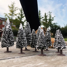 Load image into Gallery viewer, 2pcs 6-15cm Miniature Coniferous Pine Model Trees with Base for Winter Landscape, Train Railway Layouts, Dioramas, Scenery Crafts
