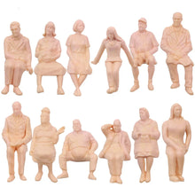Load image into Gallery viewer, 12pcs 1:25 G Scale Miniature Unpainted Model Train Figures, Plastic Seated People for Railway Layouts, Diorama Building, Craft Supplies
