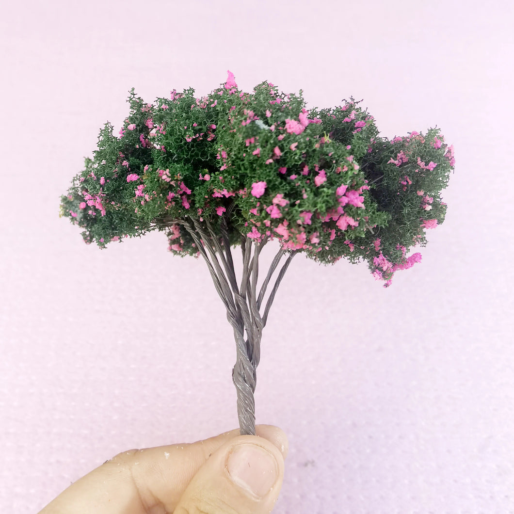 2 pcs 12cm Miniature Flower Trees Model with Wire Trunk for Train Layout, DIY Sand Table, Dioramas, Dollhouse Gardens, and Micro Landscape