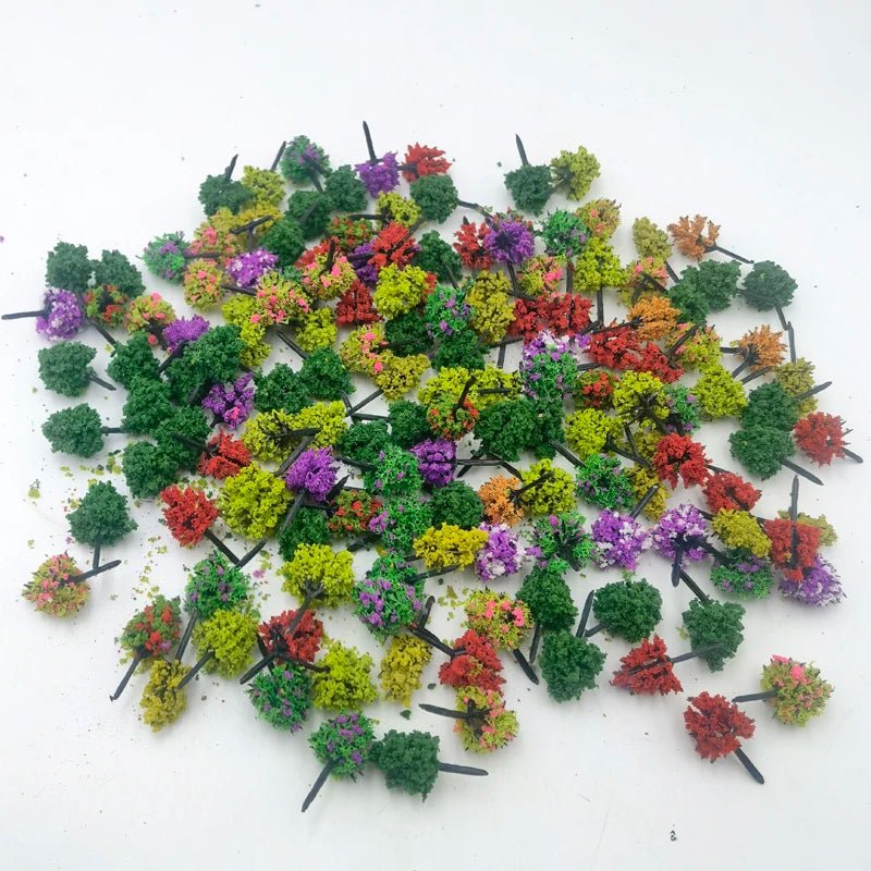 100 pcs 2-3cm Mixed Miniature Tree Models N HO Scale Railway Layout Accessories DIY Landscape Dollhouse Terrarium Diorama Craft Supplies