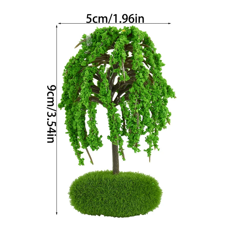 Miniature Green Tree Model with Base Train Railway Accessories DIY Scenery Fairy Garden Landscape Dollhouse Terrarium Diorama Craft Supplies